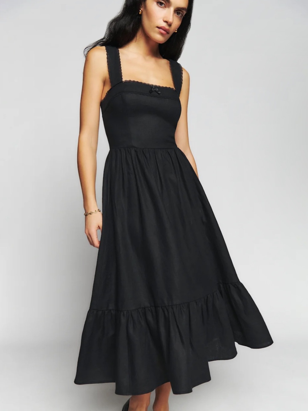 Reformation Rowen Linen Dress in Black - Size 4